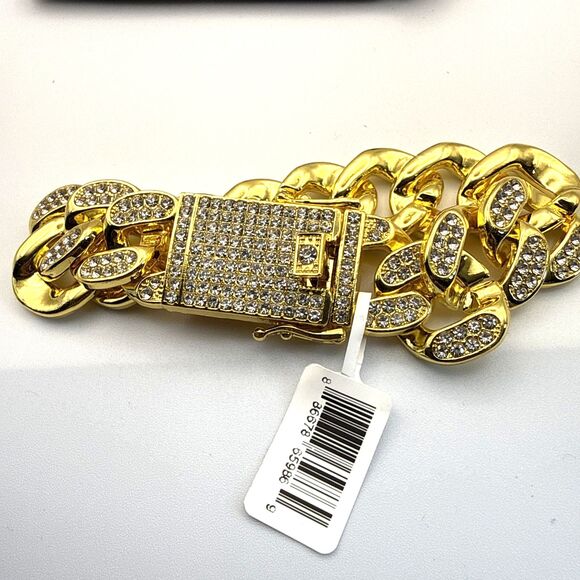 Invicta Mens Elements 18K GOLD Ultra Iced Out Cuban RHINESTONE Chain Bracelet - Picture 3 of 4